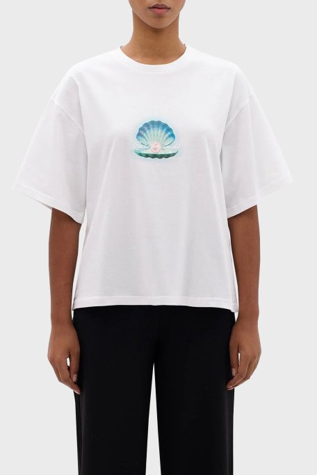 Les Benjamins Pamuklu Boxy Fit Bisiklet Yaka Bayan T Shirt LB24SSKISFUTS-014 BEYAZ - Les Benjamins