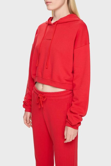 Les Benjamins Pamuklu Crop Fit Kapüşonlu Bayan Sweat LB24FWESSFUHD-302 KIRMIZI - Les Benjamins