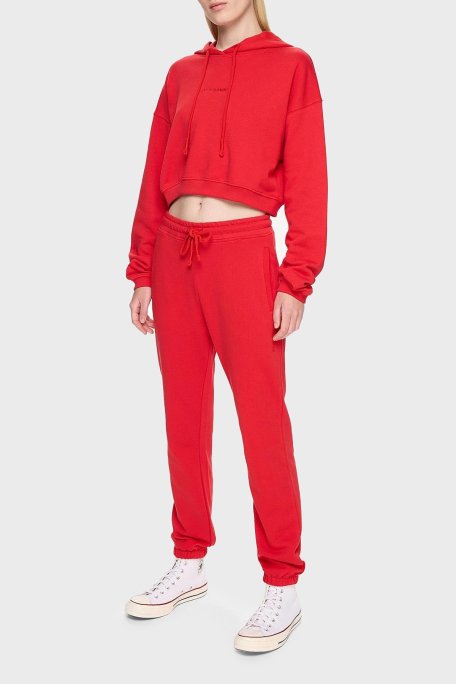 Les Benjamins Pamuklu Crop Fit Kapüşonlu Bayan Sweat LB24FWESSFUHD-302 KIRMIZI - Les Benjamins (1)