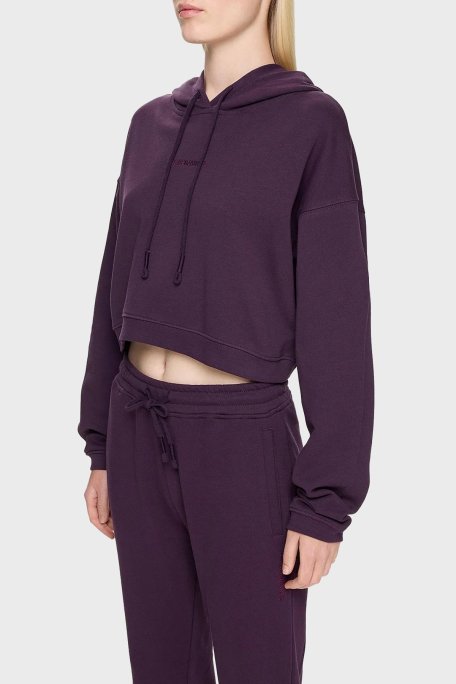 Les Benjamins Pamuklu Crop Fit Kapüşonlu Bayan Sweat LB24FWESSFUHD-303 MOR - Les Benjamins