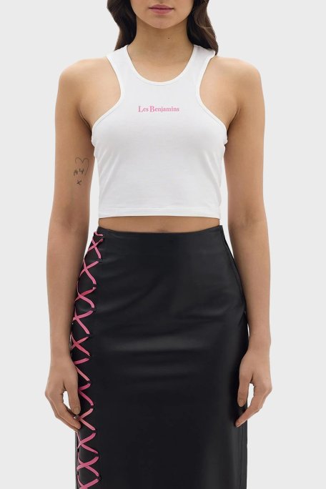 Les Benjamins Pamuklu Cropped Fit Bayan Top LB24SSKISFUTN-006 BEYAZ - Les Benjamins