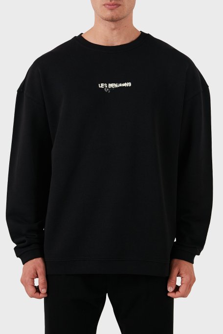 Les Benjamins Pamuklu Logolu Regular Fit Bisiklet Yaka Erkek Sweat LB24FWEAPMUSW-001 SİYAH - Les Benjamins