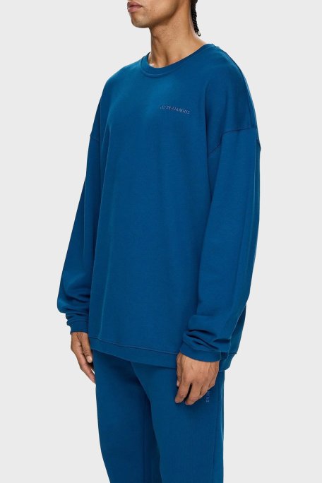 Les Benjamins Pamuklu Oversize Bisiklet Yaka Erkek Sweat LB24FWESSMUSW-302 PETROL - Les Benjamins