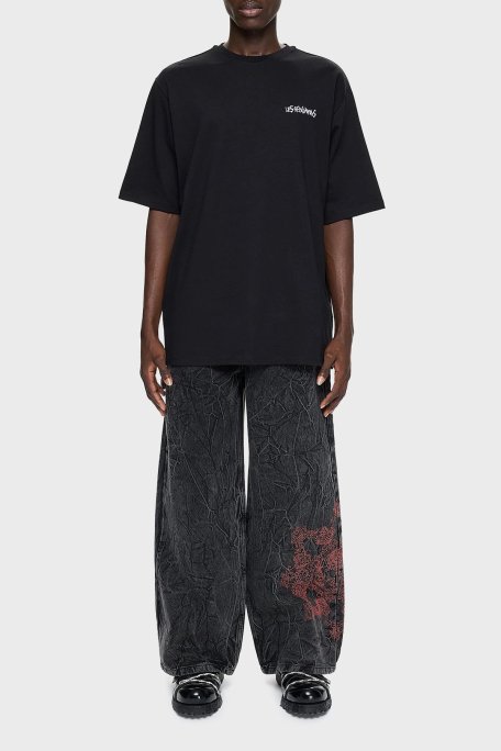 Les Benjamins Pamuklu Oversize Bisiklet Yaka Erkek T Shirt LB24FWEAPMUTS-016 SİYAH - Les Benjamins