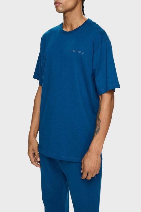 Les Benjamins Pamuklu Oversize Bisiklet Yaka Erkek T Shirt LB24FWESSMUTS-302 PETROL - Les Benjamins