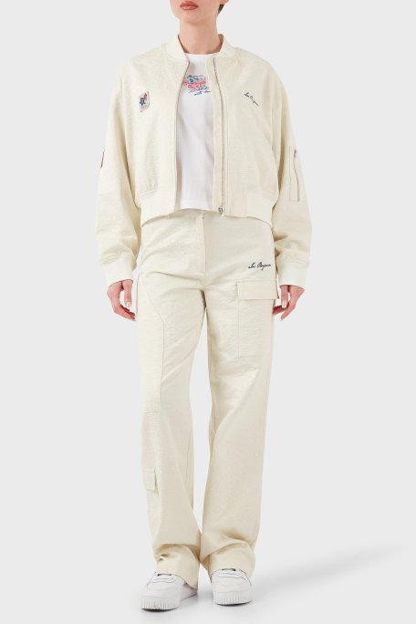 Les Benjamins Pamuklu Oversize Fit Kolej Yaka Sırt Baskılı Bomber Bayan Ceket LB25SSUNLFUBJ-001 EKRU - Les Benjamins (1)