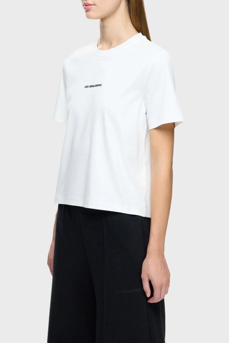 Les Benjamins Pamuklu Regular Fit Bisiklet Yaka Logolu Bayan T Shirt LB25FWCLAFUTS-409 BEYAZ - Les Benjamins