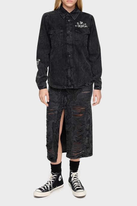 Les Benjamins Pamuklu Regular Fit Cepli Denim Bayan Gömlek LB24FWEAPFUSH-002 ANTRASİT - Les Benjamins (1)