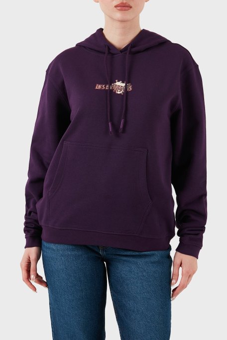 Les Benjamins Pamuklu Regular Fit Kanguru Cepli Kapüşonlu Bayan Sweat LB24FWEAPFUHD-004 MOR - Les Benjamins