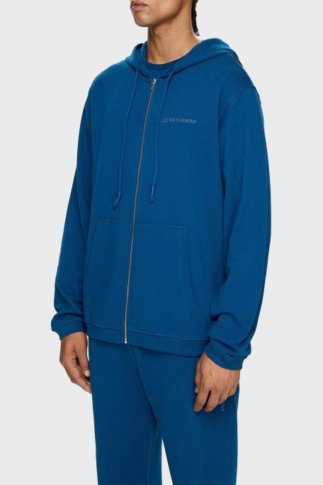 Les Benjamins Pamuklu Regular Fit Kapüşonlu Fermuarlı Erkek Sweat LB24FWESSMUZH-302 PETROL - Les Benjamins