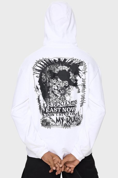 Les Benjamins Pamuklu Regular Fit Kapüşonlu Kanguru Cepli Erkek Sweat LB24FWEAPMUHD-002 BEYAZ - Les Benjamins