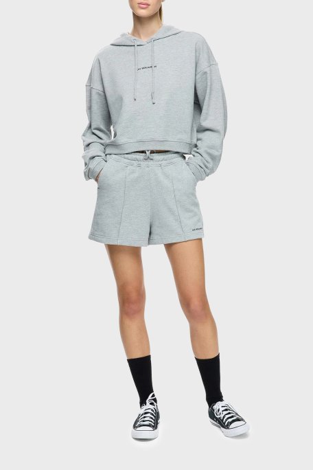 Les Benjamins Pamuklu Regular Fit Kapüşonlu Yaka Logolu Bayan Sweat LBNOOSCORFUHD-308 AÇIK GRİ - Les Benjamins (1)