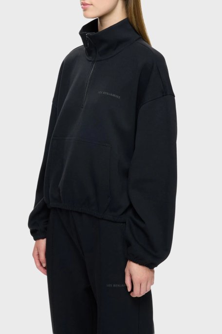 Les Benjamins Pamuklu Regular Fit Yarım Fermuarlı Dik Yaka Bayan Sweat LB25FWCLAFUSW-403 SİYAH - Les Benjamins