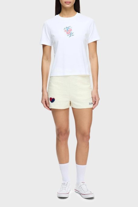 Les Benjamins Pamuklu Regular Fit Yüksek Bel Jakarlı Bayan Short LB25SSUNLFUSO-007 EKRU - Les Benjamins