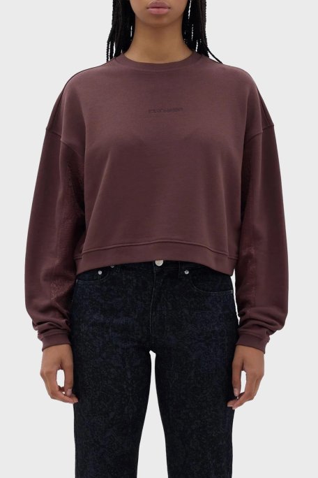 Les Benjamins Pamuklu Relaxed Fit Crop Bayan Sweat LB23FWFRWFUSW-003 KAHVE - Les Benjamins