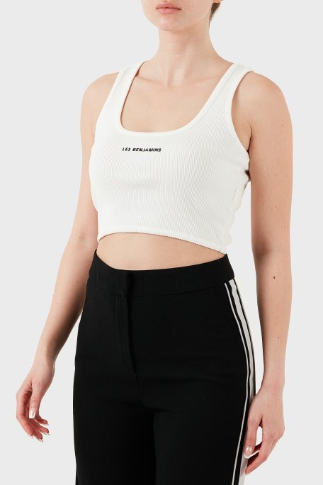 Les Benjamins Pamuklu Slim Fit Kare Yaka Logolu Bayan Top LBNOOSESSFUTN-306 BEYAZ - Les Benjamins