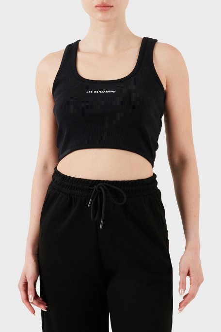 Les Benjamins Pamuklu Slim Fit Kare Yaka Logolu Bayan Top LBNOOSESSFUTN-307 SİYAH - Les Benjamins