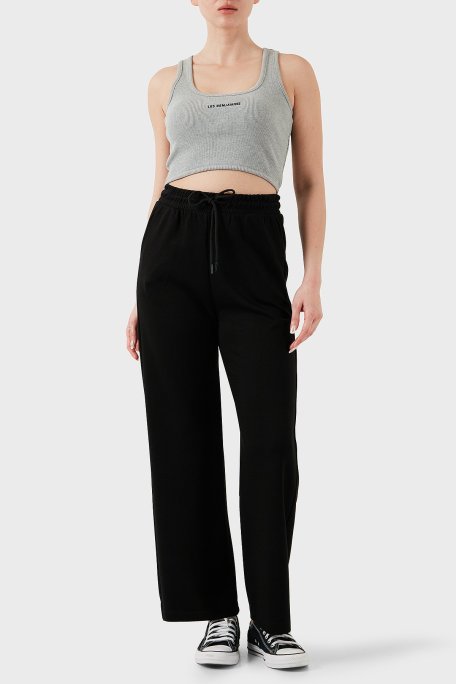 Les Benjamins Pamuklu Slim Fit Kare Yaka Logolu Bayan Top LBNOOSESSFUTN-308 GRİ MELANJ - Les Benjamins (1)