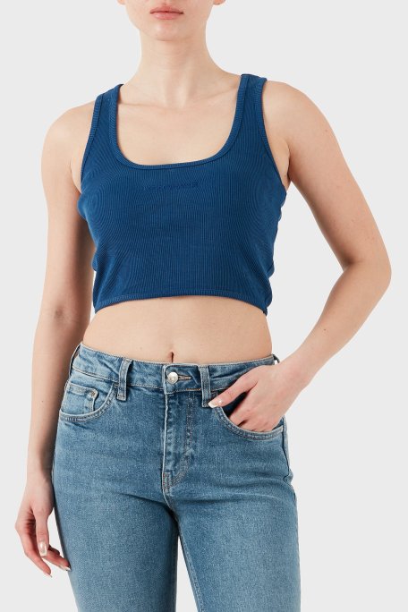 Les Benjamins Pamuklu Slim Fit Kare Yaka Logolu Bayan Top LBNOOSESSFUTN-309 LACİVERT - Les Benjamins