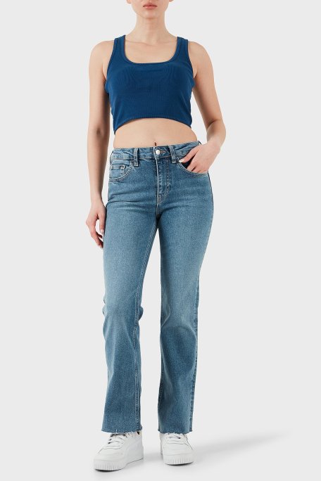 Les Benjamins Pamuklu Slim Fit Kare Yaka Logolu Bayan Top LBNOOSESSFUTN-309 LACİVERT - Les Benjamins (1)