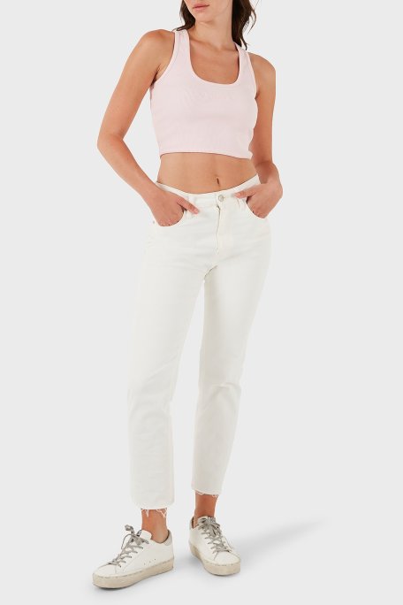 Les Benjamins Pamuklu Slim Fit Kare Yaka Logolu Bayan Top LBNOOSESSFUTN-312 PEMBE - Les Benjamins (1)