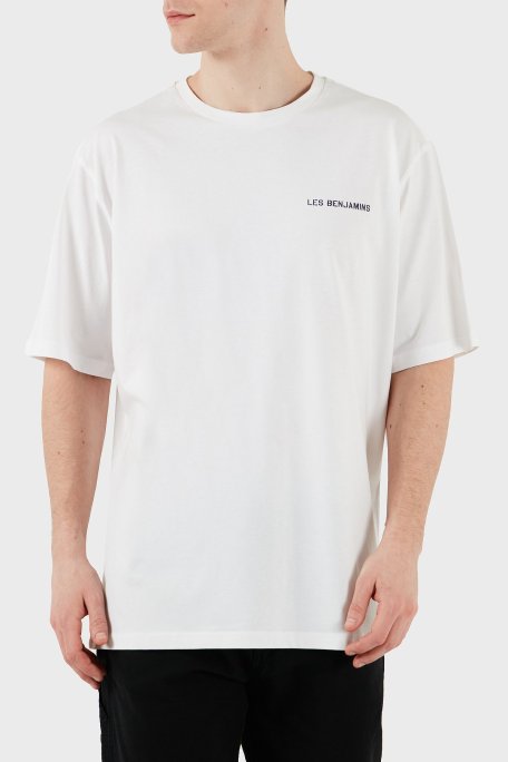 Les Benjamins Sırt Baskılı % 100 Pamuk Oversize Fit Bisiklet Yaka Erkek T Shirt LB25SSUNLMUOT-025 BEYAZ - Les Benjamins