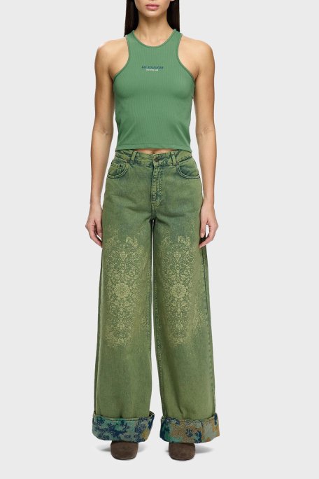 Les Benjamins Slim Fit Halter Yaka Logolu Bayan Top LB25SSUNLFUTN-002 YEŞİL - Les Benjamins