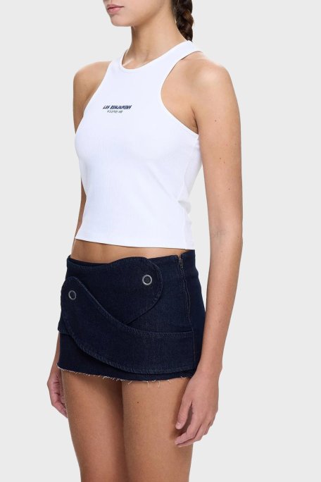 Les Benjamins Slim Fit Halter Yaka Logolu Bayan Top LB25SSUNLFUTN-006 BEYAZ - Les Benjamins