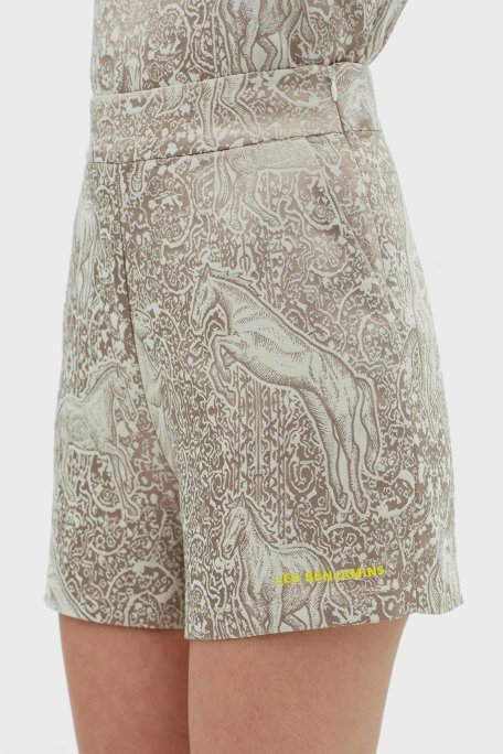 Les Benjamins Yumuşak Dokulu Suni İpekli Yüksek Bel Relaxed Fit Bayan Short LB23SSHOEFUSO-001 KAHVE - Les Benjamins (1)