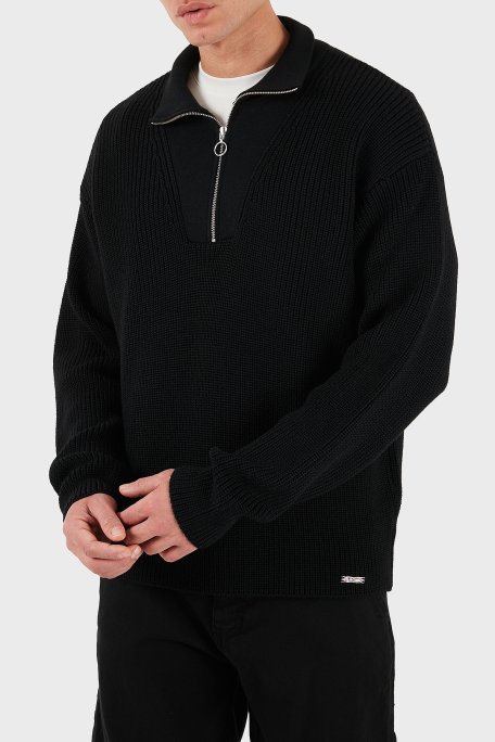 Les Benjamins Yün karışım Regular Fit Dik Yaka Erkek Sweat LB25FWCLAMUSW-403 SİYAH - Les Benjamins