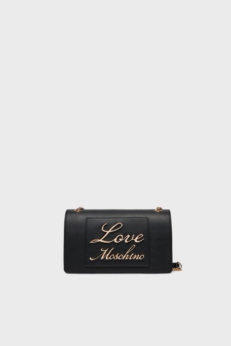 Love Moschino Deri Logolu Zincir Askılı Bayan Çanta JC4117PP1ILM0000 SİYAH - Love Moschino