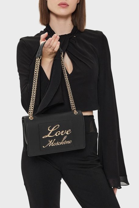 Love Moschino Deri Logolu Zincir Askılı Bayan Çanta JC4117PP1ILM0000 SİYAH - Love Moschino (1)