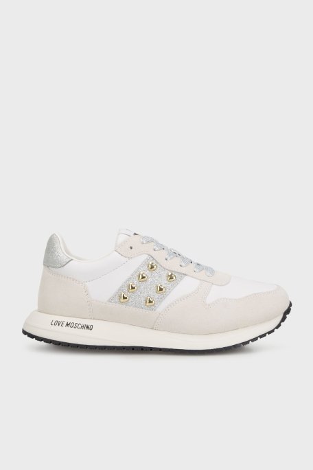 Love Moschino Hakiki Deri Süet Detaylı Sneaker Bayan Ayakkabı JA15403G1MIAM10D GRİ - Love Moschino