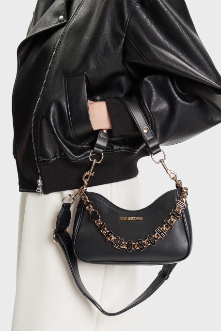 Love Moschino Logolu Aksesuar Detaylı Çıkarılabilir Askılı Bayan Çanta JC4070PP1NL1300A SİYAH - Love Moschino (1)