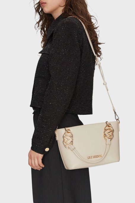 Love Moschino Logolu Çıkarılabilir Askılı Bayan Çanta JC4052PP1NLF0110 BEJ - Love Moschino (1)