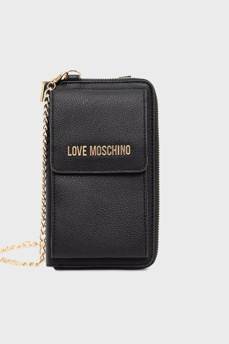 Love Moschino Logolu Çıkarılabilir Zincir Askılı Bayan Telefon Çantası JC5701PP1NLD0000 SİYAH - Love Moschino