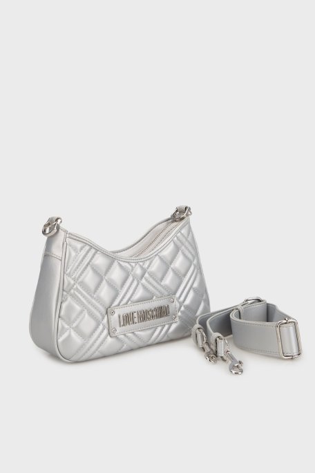 Love Moschino Logolu Kapitoneli Çıkarılabilir Omuz Askılı Bayan Çanta JC4152PP1MLA196B GÜMÜŞ - Love Moschino