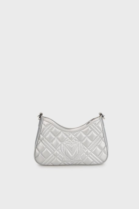 Love Moschino Logolu Kapitoneli Çıkarılabilir Omuz Askılı Bayan Çanta JC4152PP1MLA196B GÜMÜŞ - Love Moschino (1)