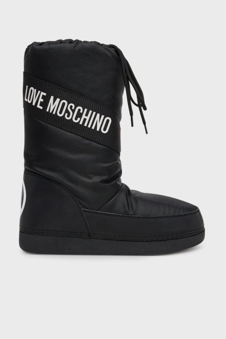 Love Moschino Logolu Suya Dayanıklı Büzgülü Bayan Kar Botu JA24032G0NISA000 SİYAH - Love Moschino