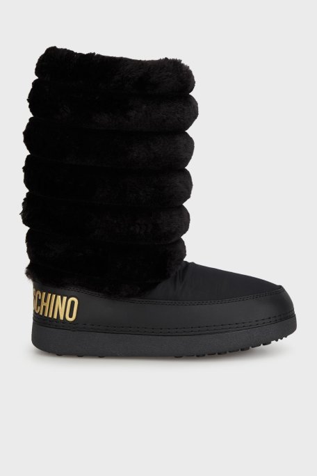 Love Moschino Logolu Yumuşak Dokulu Kapitone Detaylı Bayan Kar Botu JA24312G0LISH000 SİYAH - Love Moschino