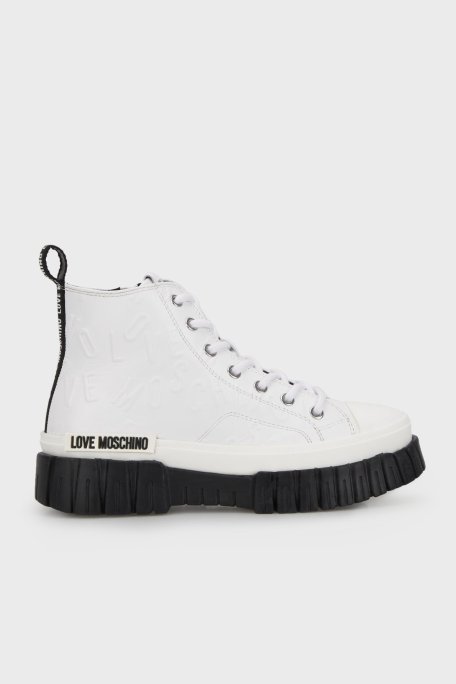 Love Moschino Yandan Fermuar Bağcıklı Platform Topuk Bayan Ayakkabı JA15585G1HIAY100 BEYAZ - Love Moschino