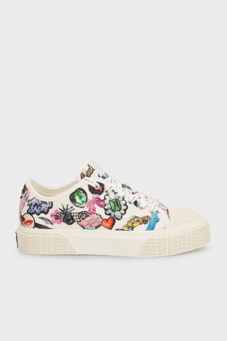 Marc Jacobs Desenli Logolu Kanvas Sneaker Bayan Ayakkabı 2S5FSN001F20 101 BEYAZ - Marc Jacobs