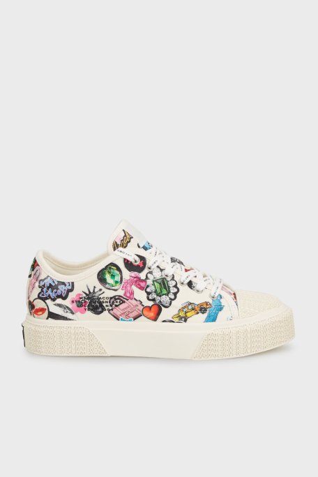 Marc Jacobs Desenli Logolu Kanvas Sneaker Kadın Ayakkabı 2S5FSN001F20 101 BEYAZ - Marc Jacobs