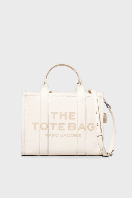 Marc Jacobs Medium Logolu Çıkarılabilir Askılı Deri Tote Bayan Çanta H004L01PF21 140 BEYAZ - Marc Jacobs