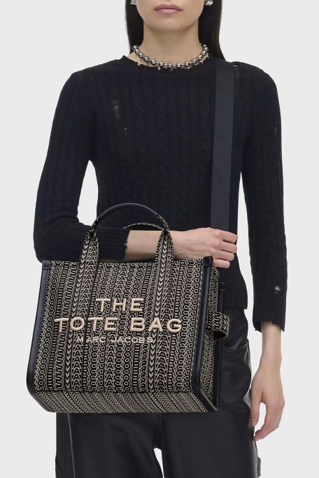 Marc Jacobs Pamuklu Jakarlı Çıkarılabilir Askılı Medium Tote Kadın Çanta 2F4HTT015H05 261 SİYAH-BEJ - Marc Jacobs (1)