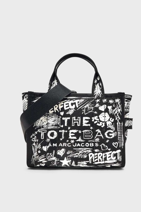 Marc Jacobs Small Tote Logolu Sabit Askılı Kadın Çanta 2S6HTT016H02 002 SİYAH-BEYAZ - Marc Jacobs