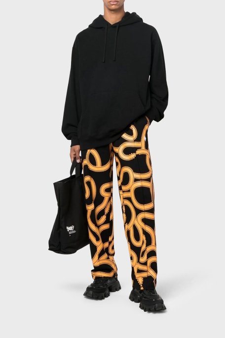 Marcelo Burlon Yılan Desenli Belden Bağlamalı Cepli Relaxed Fit Erkek Pantolon CMCJ001F22JER0011016 SİYAH-TURUNCU - Marcelo Burlon