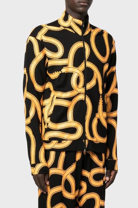 Marcelo Burlon Yılan Desenli Fermuarlı Cepli Dik Yaka Erkek Ceket CMBD007F22JER0011016 SİYAH-TURUNCU - Marcelo Burlon