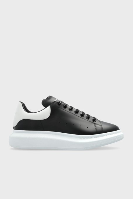 McQueen Logolu Hakiki Deri Sneaker Erkek Ayakkabı 553680 WIAIG 1070 SİYAH-BEYAZ - McQueen
