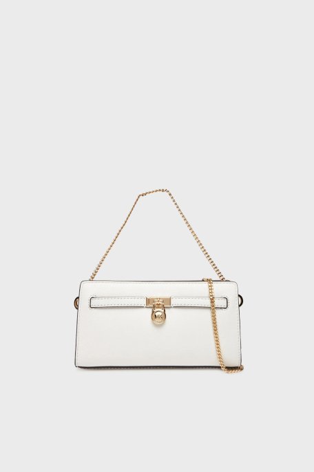 Michael Kors Deri Logolu Çıkarılabilir Zincir Askılı Small 32F5GNXC0L085 Bayan Çanta 32F5GNXC0L 085 BEYAZ - Michael Kors